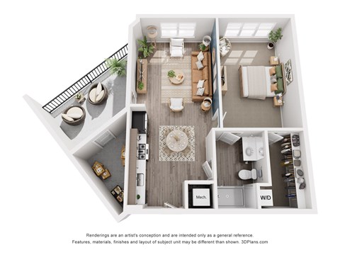 Floor plan for 1 bed, 1 bath, 771 sqft